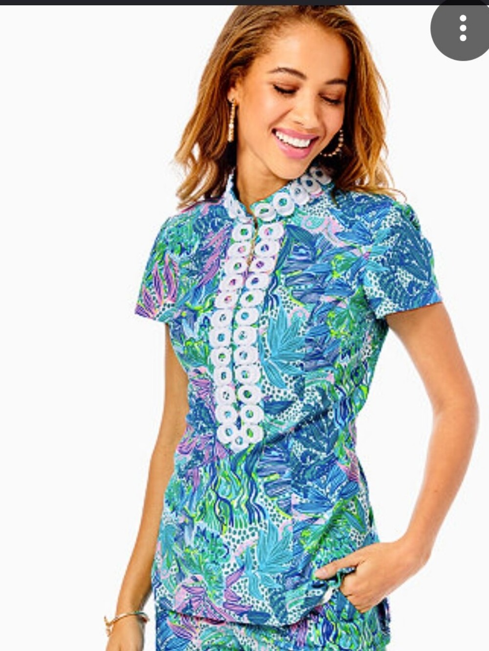 NWT Lilly Pulitzer Blue & Green Tropical-Print Short-Sleeve Tunic